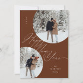 Happy New Year Scriptタイポグラフィ写真クリスマス シーズンカード (正面)