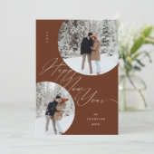 Happy New Year Scriptタイポグラフィ写真クリスマス シーズンカード (スタンド正面)