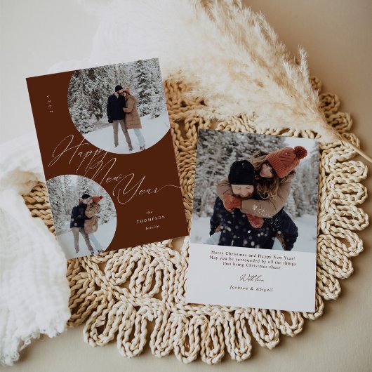 Happy New Year Scriptタイポグラフィ写真クリスマス シーズンカード