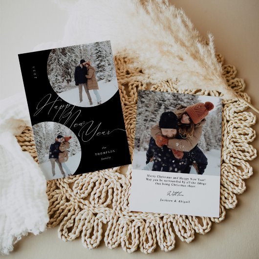 Happy New Year Scriptタイポグラフィ写真クリスマス シーズンカード