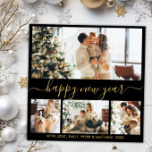 Happy New Year Scriptブラック金ゴールド4 Photo Collage シーズンカード