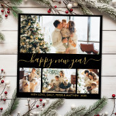 Happy New Year Scriptブラック金ゴールド4 Photo Collage シーズンカード