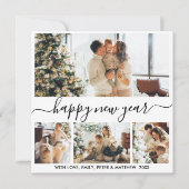 Happy New Year Script白黒4 Photo Collage シーズンカード (正面)