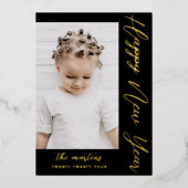 Happy New Year Script 2フォトブラック 箔シーズンカード (正面)