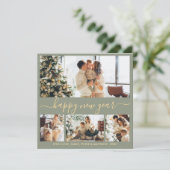 Happy New Year Script 4 Photo Collage Sage Green シーズンカード (スタンド正面)