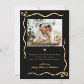 Happy New Year Script Black Gold Gold Bow 2 Photo シーズンカード (裏面)