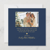 Happy New Year Script Blue Gold 4 Photo Collage シーズンカード (裏面)