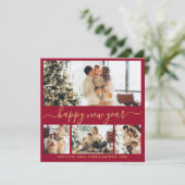 Happy New Year Script Burgundy 4 Photo Collage シーズンカード (スタンド正面)