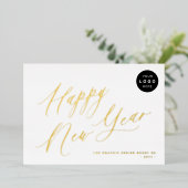 Happy New Year script business LOGO 2025金ゴールド 箔シーズンカード (立ち正面)