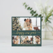 Happy New Year Script Green Gold 4 Photo Collage シーズンカード (スタンド正面)