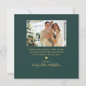 Happy New Year Script Green Gold 4 Photo Collage シーズンカード (裏面)