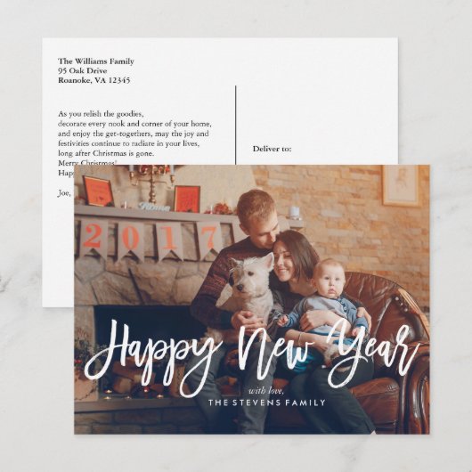 Happy New Year Script Photo シーズンポストカード (正面/裏面)