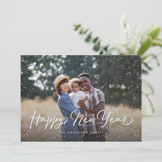 Happy New Year Script Snow Photo シーズンカード (スタンド正面)
