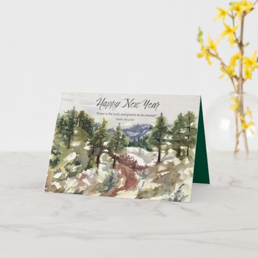 Happy New Year Scripture Psalm 145 Winter Desert カード (黄色い花)