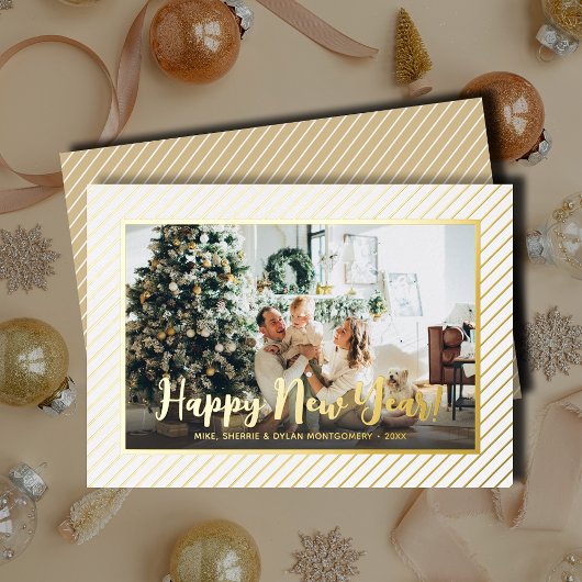  Happy New Year Silver Pinstripe 箔シーズンカード