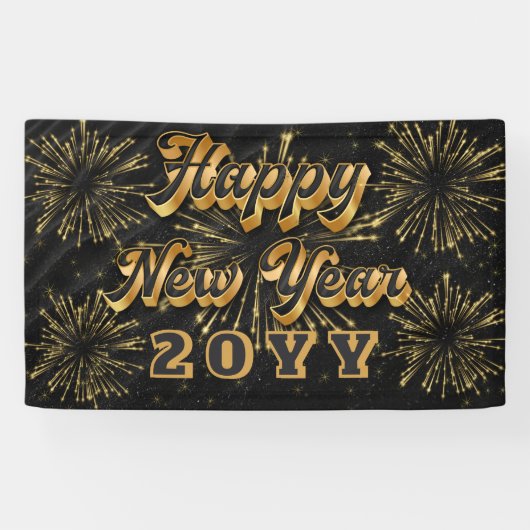 Happy New Year Simple Black And Gold Party  横断幕 (横)