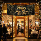 Happy New Year Simple Black And Gold Party  横断幕