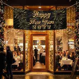 Happy New Year Simple Black And Gold Party  横断幕