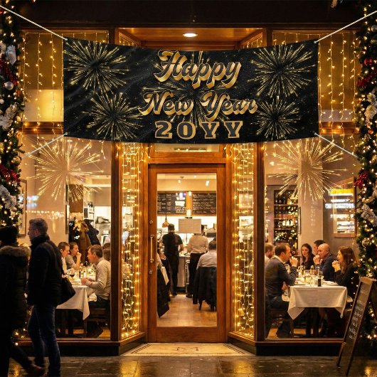 Happy New Year Simple Black And Gold Party 横断幕