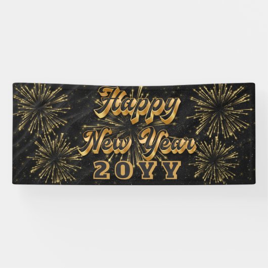 Happy New Year Simple Black And Gold Party  横断幕 (横)