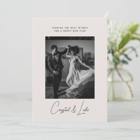 Happy New Year Simple Modern Script One Photo シーズンカード (スタンド正面)
