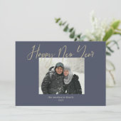 Happy New Year Simple Photo Sage Navy Blue シーズンカード (スタンド正面)