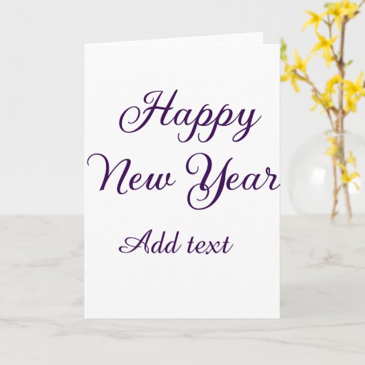 Happy new year simple purple calligraphy  カード (黄色い花)