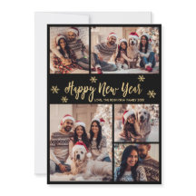 Happy New Year Snowflake Black Gold Photo Collage 