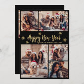 Happy New Year Snowflake Black Gold Photo Collage  シーズンカード (正面/裏面)