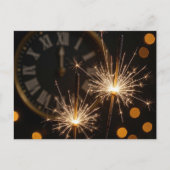 Happy New Year Sparklers On a Midnight Clock ポストカード (正面)