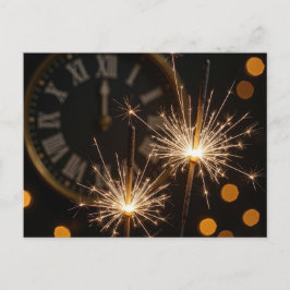 Happy New Year Sparklers On a Midnight Clock ポストカード