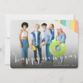 Happy New Year Stars And カラフルストライプ Photo シーズンカード (正面)