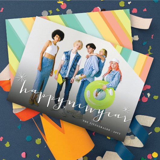 Happy New Year Stars And カラフルストライプ Photo シーズンカード