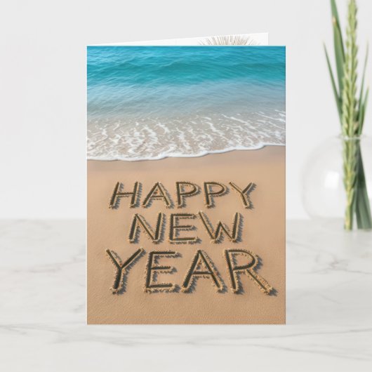 Happy New Year Text On a Tropical Beach カード (正面)