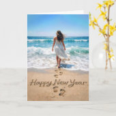 Happy New Year Text with Beachwalker カード (黄色い花)