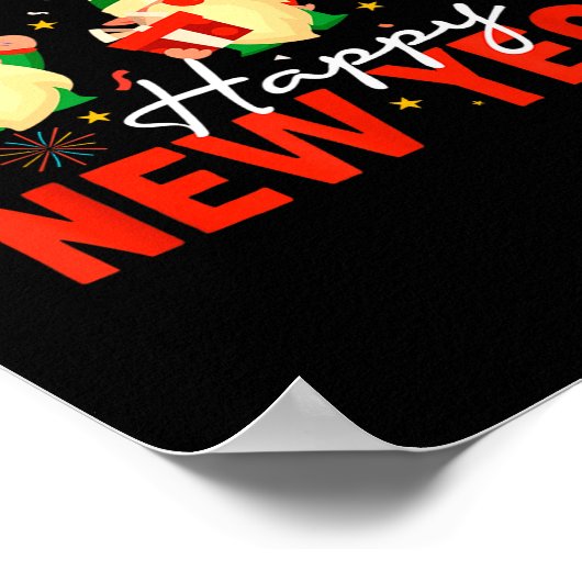 Happy New Year Three Gnomes Fireworks Confetti Nye ポスター (角)