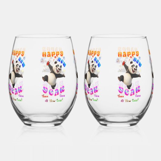 Happy New Year Turn Over A New Leaf ステムなしワイングラス (正面)