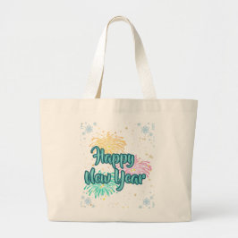 Happy New Year Typography Celebration ラージトートバッグ
