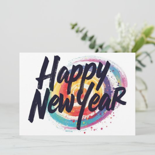 Happy New year vibrant colorful Flat Card (スタンド正面)