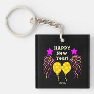 Happy New Year Wishesアクリルスクエアキーチェーン キーホルダー