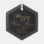 Happy New Year With Love Add Nameブラック&金ゴールド ガラスオーナメント (正面)