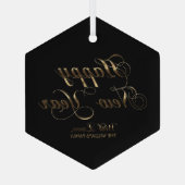 Happy New Year With Love Add Nameブラック&金ゴールド ガラスオーナメント (裏面)