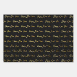 Happy New Year Wrapping Paper (Black) ラッピングペーパーシート