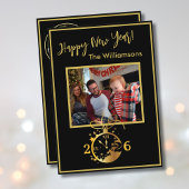 Happy New Year's 4 Photo Clock Card 招待状