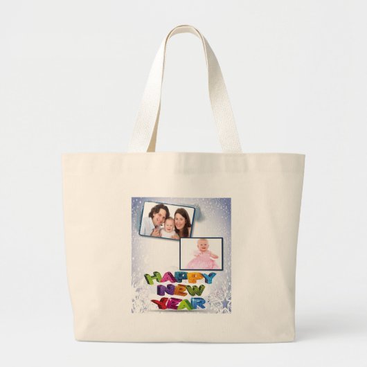 Happy New Year's Add Your Photo Tote Bag ラージトートバッグ (正面)