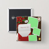 Happy New Year's Holly写真の追加ピンバックボタン 缶バッジ (正面&裏面)