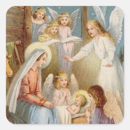 Happy Night at Bethlehem Squareステッカー，光沢 スクエアシール (正面)