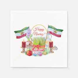 Happy Norooz Haft Sin with Lion and Sun Flags スタンダードカクテルナプキン