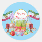 Happy Norooz Haft Sin with Lion and Sun Flags ラウンドシール (正面)