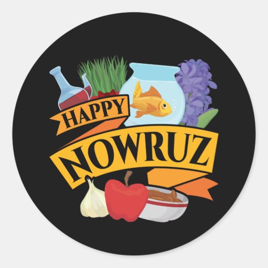 Happy Nowruz Persian新年 ラウンドシール (正面)
